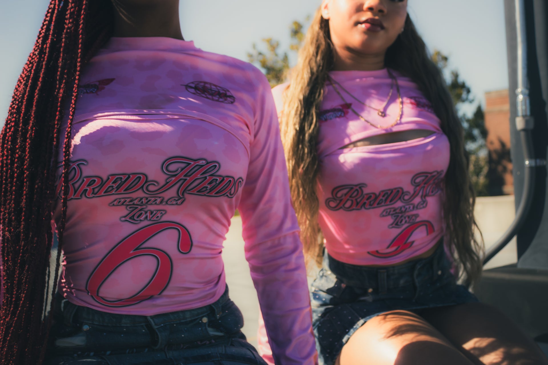 Zone 6 Uniform Women’s set -BredHeds (Pink Cheetah print Longsleeve Crop-Top + Rhinestone Denim skirt)
