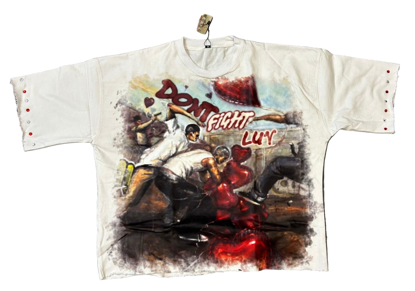 Bred Luvers collection- “dont fight love “ cropped boxy distressed heavyweight cotton tee